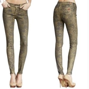 7 For All Mankind. The Skinny Waxed Gold Metallic Jeans. Size 28.